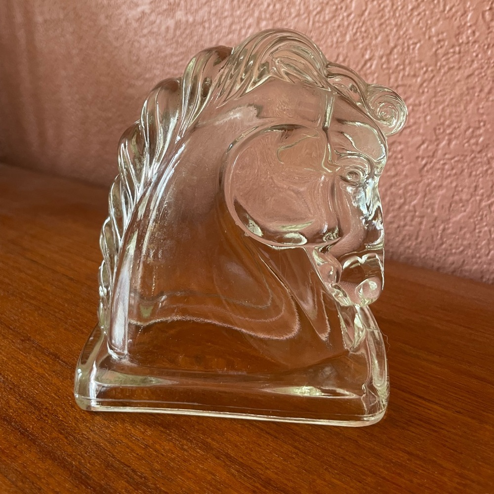 Vintage MCM Hollywood Regency Glass Stallion Bookend